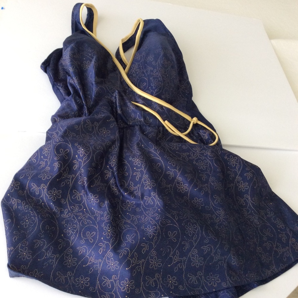 Robby Len Vintage Swimsuit 20W Navy Blue Gold One Piece Skirted Modest Retro